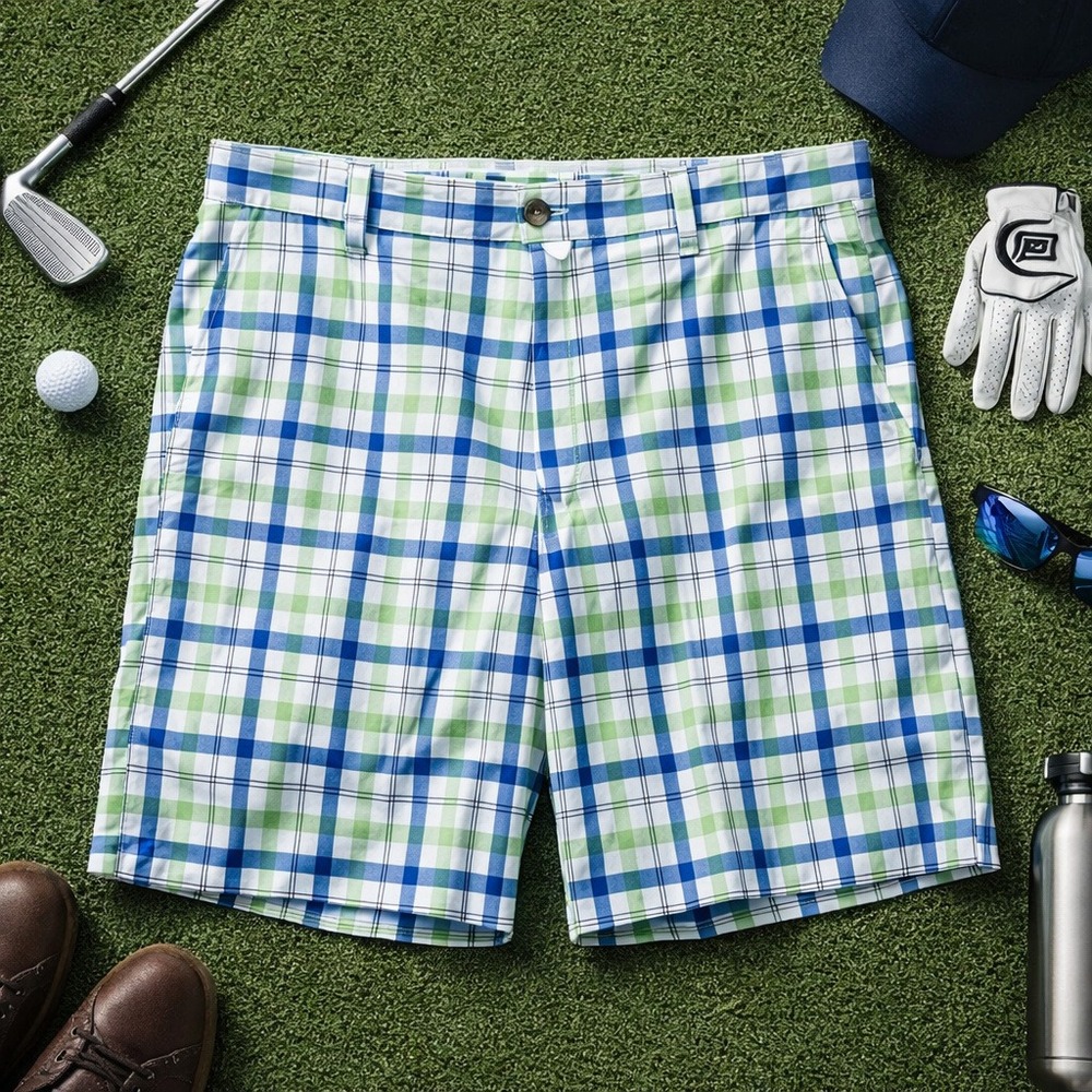d Golf Performance Plaid Shorts Mens 36 Lightweight Stretch Casual‎ Summer